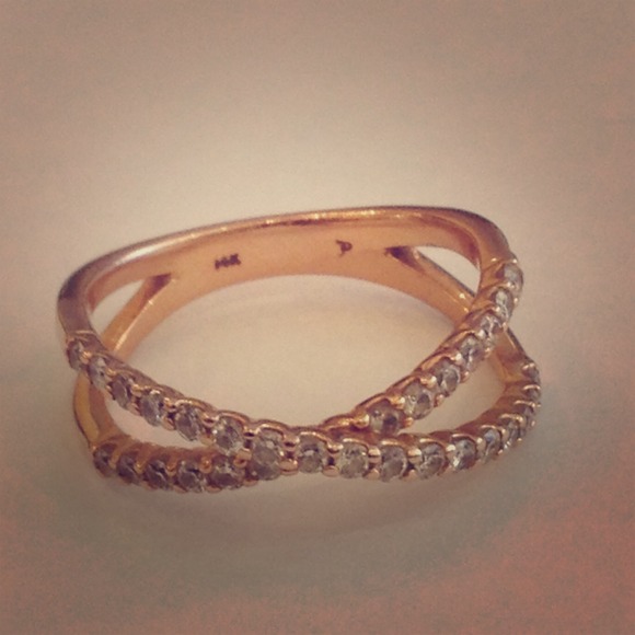 14K Cross Band Rose Gold Diamond Ring Size 6.5