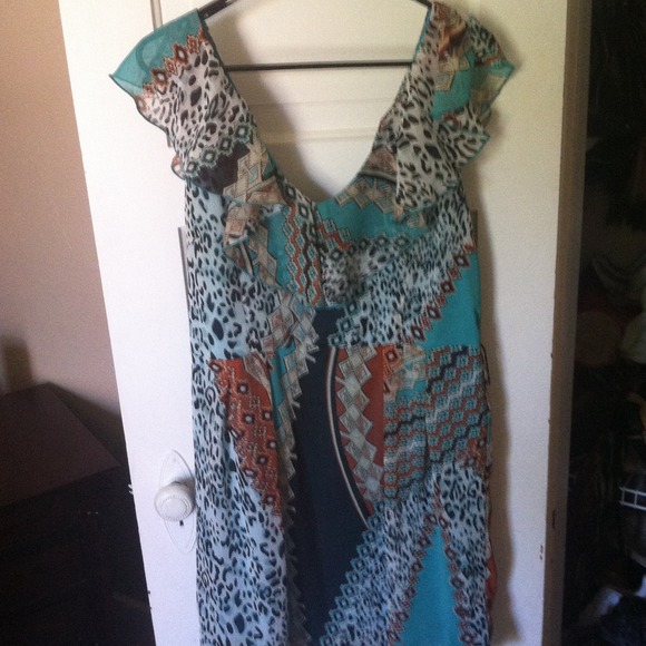 Leopard teal and burnt orange dress