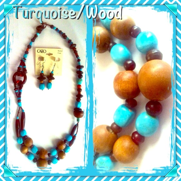 Turquoise/ Wood Necklace