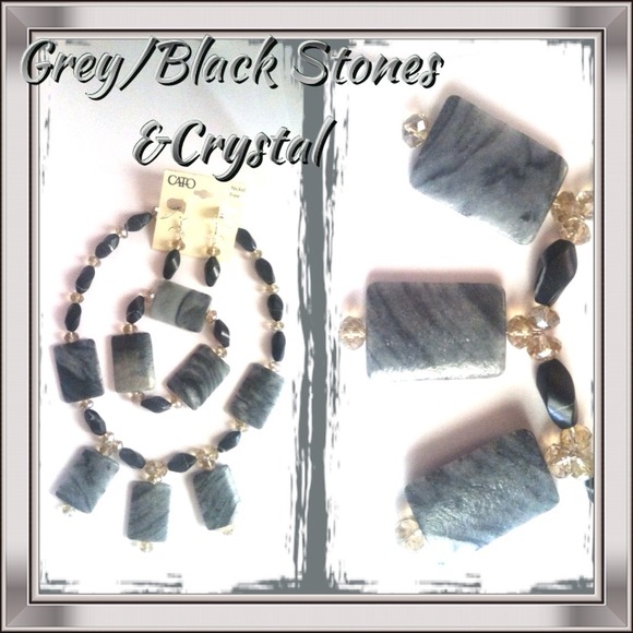 Grey/Black Stones &Crystal Necklace