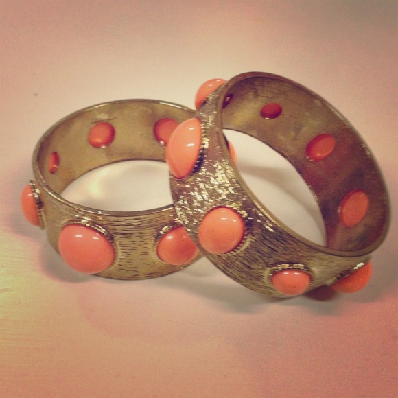 Gold and coral bangles - set of 2