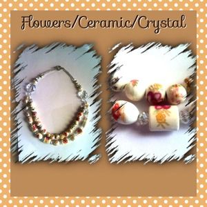 Flowers/Ceramic/Crystal Necklace