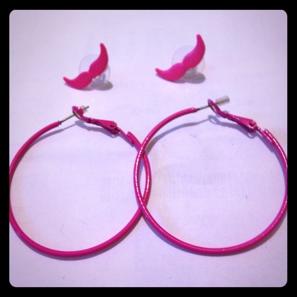 2 pair  1 Mustache and 1 hoops set
