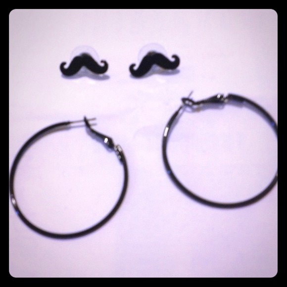 2 pair  1 Mustache and 1 hoops set