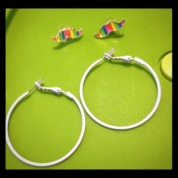 2 pair  1 Mustache and 1 hoops set