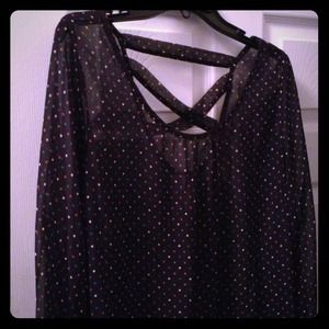 Sheer navy polka dot top