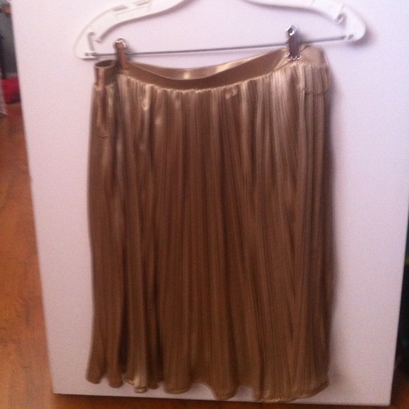 Shiny beige pleated skirt.