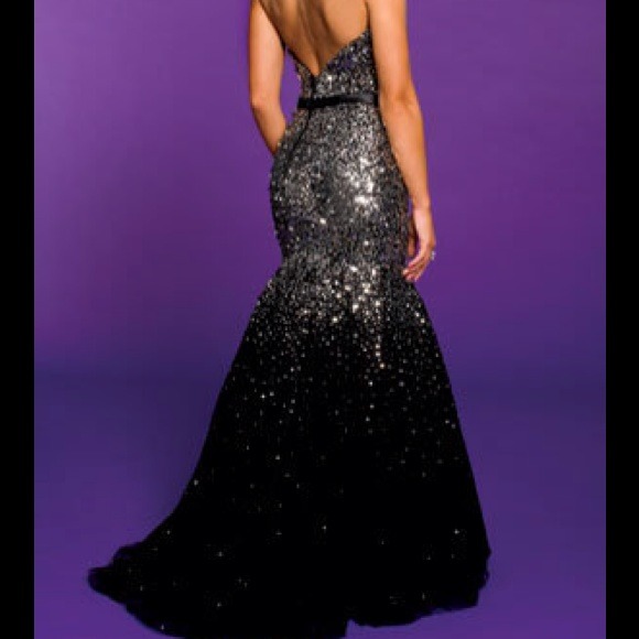 Camille La Vie silver sequin black tulle dress