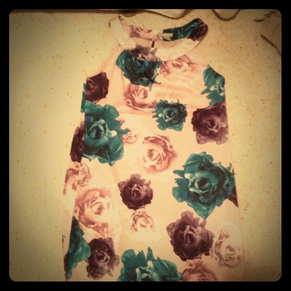 Flower print neck high dress