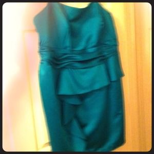 Satin strapless emerald green Davis Bridal dress
