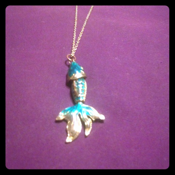 Adorable Koi fish necklace (gold and turquoise)