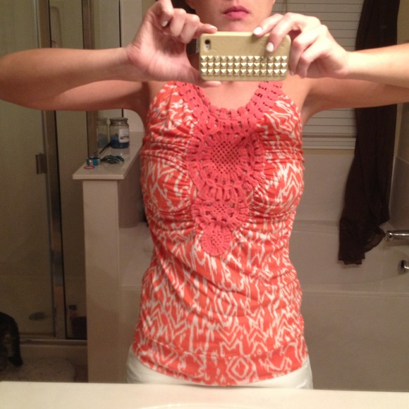 Orange and White Printed Tank