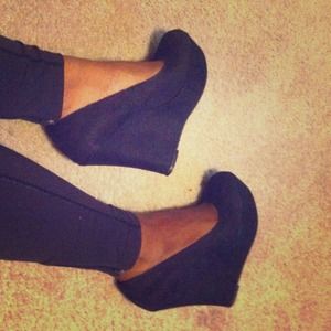 Black suede wedges