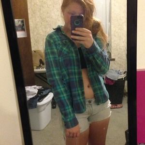 AEO flannel button-up, blue.