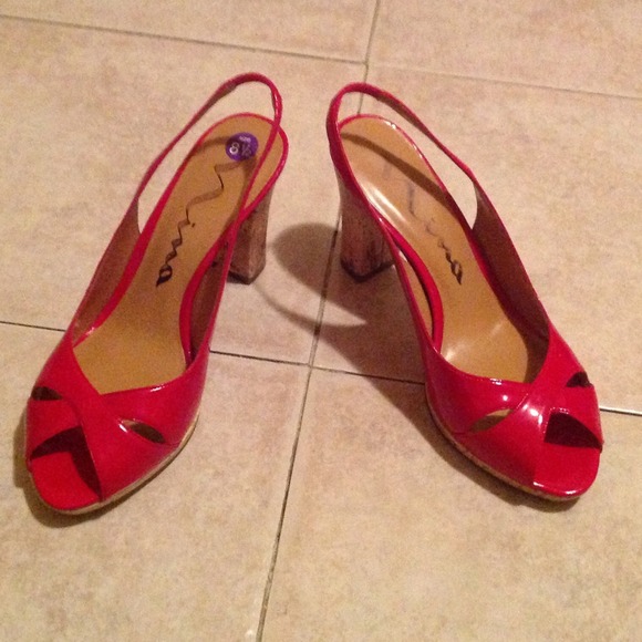NINA Red Patent Slingback Peep Toe Shoes Size 8.5 - Picture 2 of 4