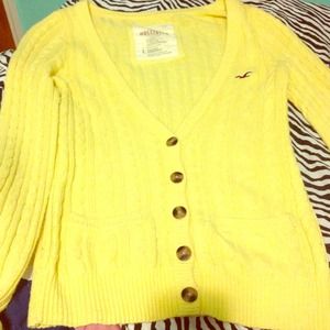 Hollister yellow button up sweater