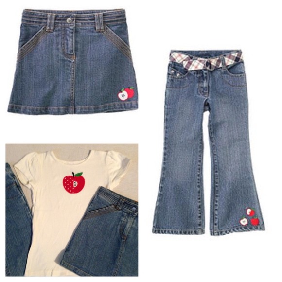Gymboree Girls 4 Pc Apple 2 Skirts Jeans Shirt 8/9