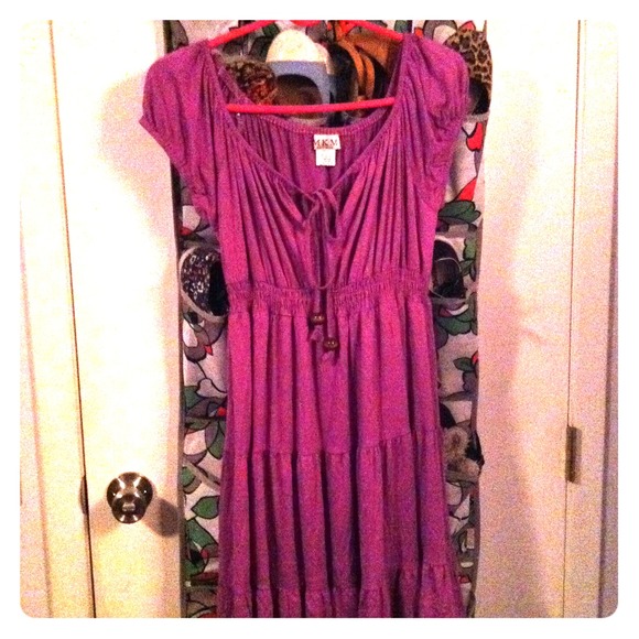 Purple dress with stretchy waist and flowy skirt