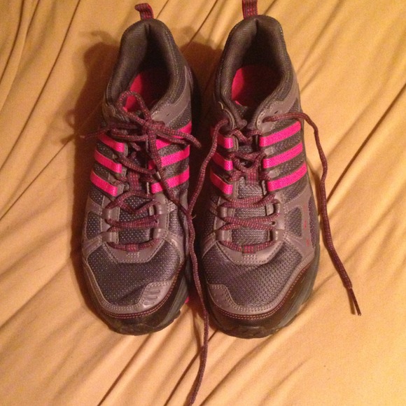 Neon pink and gray Adidas