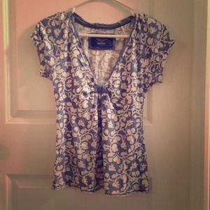 Blue and White Floral AE Top