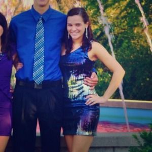 Silver, Blue, and Purple One Shoulder Dress