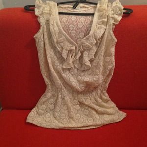 Nude lace peplum top