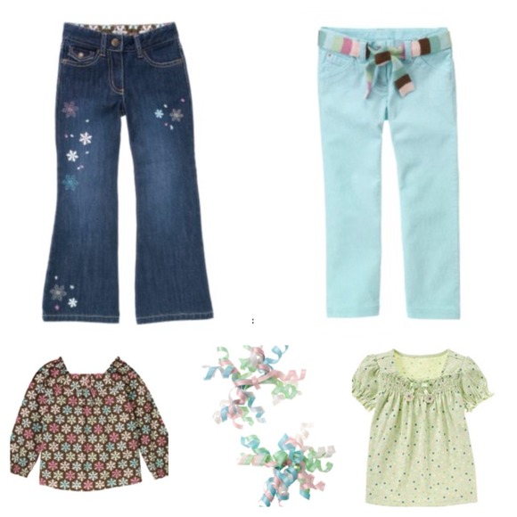 Gymboree 6 Pc Jeans Corduroys 2 Tops 2 Hair Bows