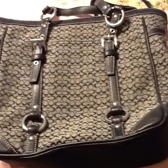 SOLD!  Authentic coach tote signature print black