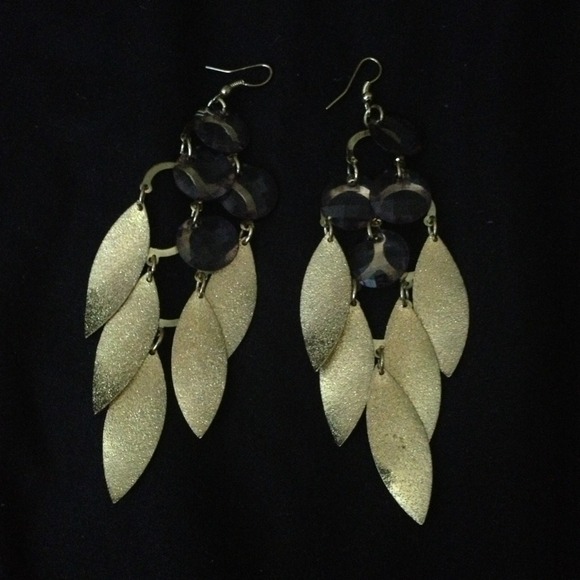Gold Feather & Clear Gems Earrings