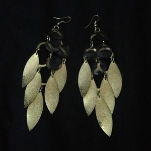 Gold Feather & Clear Gems Earrings