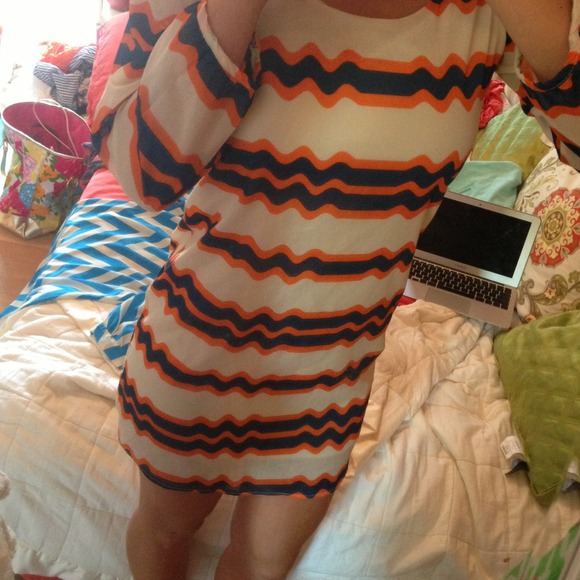 Blue and orange striped dress