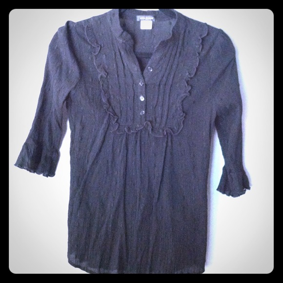 *SOLD* black sheer button down polka dot shirt