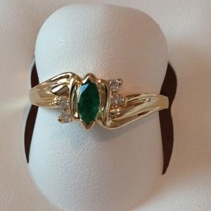 14Kt Marquise Emerald with Diamond Ring