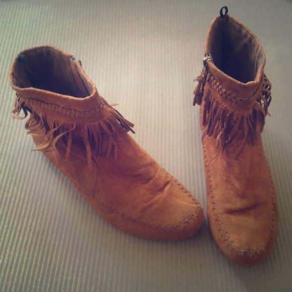 Shoes - Brown suede fringe booties.