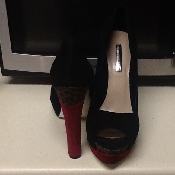 Leopard, red and black peep toe