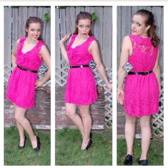 ๐SOLD TO A FRIEND!๐ Poppin' Pink Lace Dress! - Picture 3 of 3