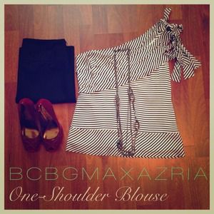 BCBGMAXAZRIA Striped One-Shoulder Top - Sz XS