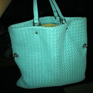 A minty green blue handbag shoulder tote style