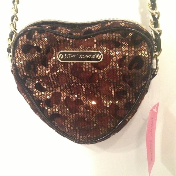 Betsey Johnson Heart X-Body Bronze Leopard Purse
