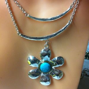 SUPER CUTE SILVER TURQUOISE NECKLACE /EARRINGS