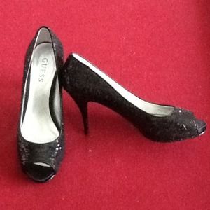 *REDUCED* Guess Black Sequined Open Toe Pumps