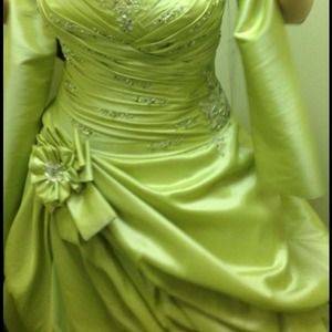 Green prom dress with beading.