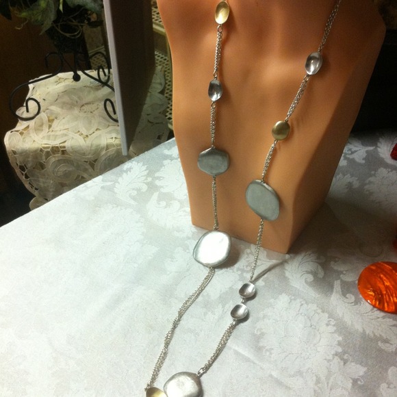 SILVER LONG BUBBLE NECKLACE W MATCHING EARRINGS