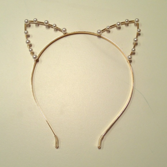 Gold and pearl kitty ears headband
