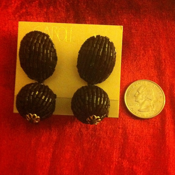 NWOT! Black Beaded Evening Earrings - Picture 2 of 3