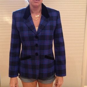 Royal blue plaid wool blazer
