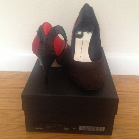 Giuseppe Zanotti Brown Suede/Red Satin Pumps