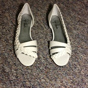 Open toe white flat sandals