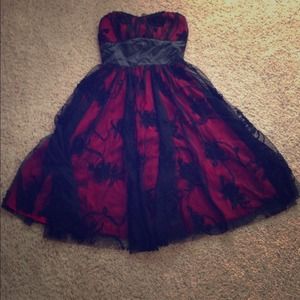 Red and black lace dress