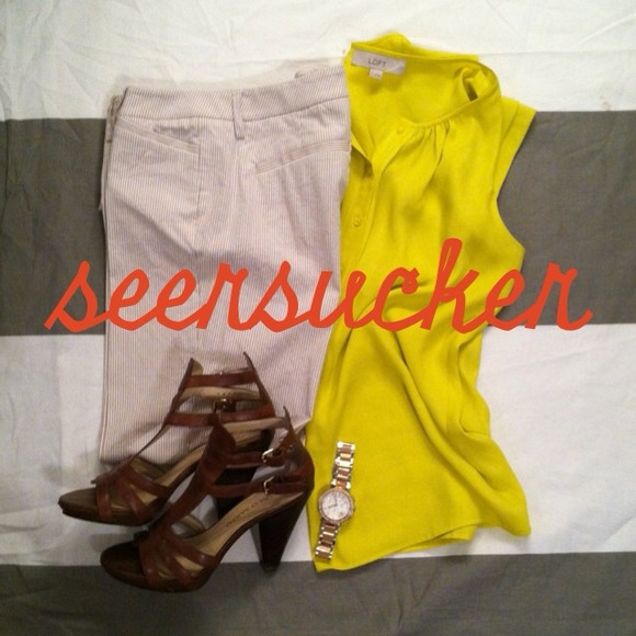 Seersucker Pants in Beige & White